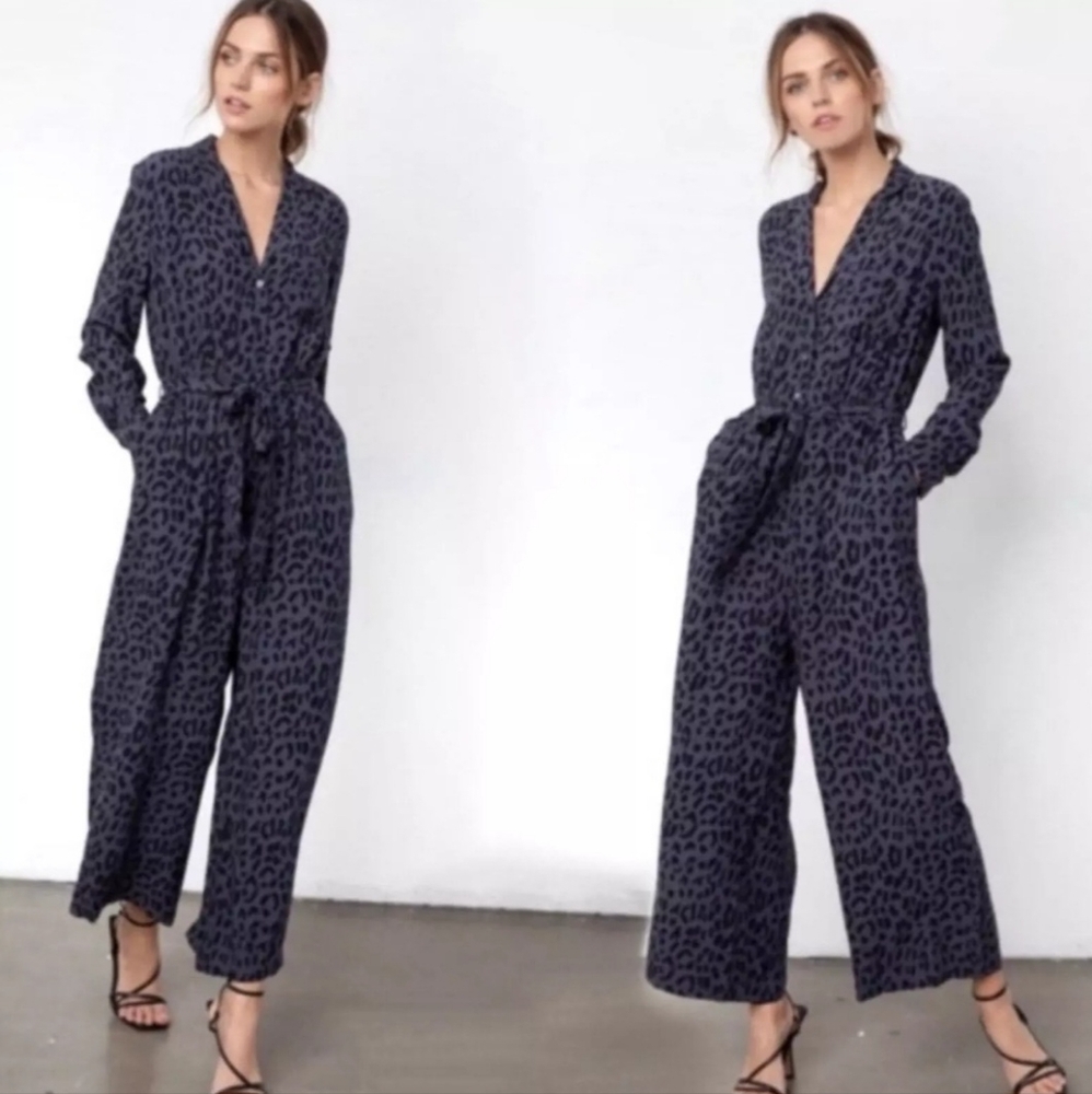 Rails Jumpsuit Callen Wide Leg Charcoal Gray Tiger Stripe Button Front S… - Picture 5 of 12